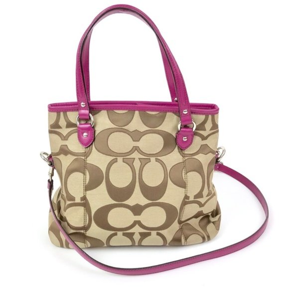 Coach Daisy Outline Signature Mia Crossbody Purse - Khaki and bright magenta - Picture 2 of 4